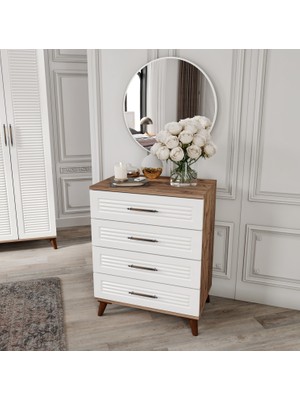 Guneystore Komple Mdf Paris 6 Kapaklı Atlantik Çam-Beyaz Yatak Odası Takımı (Bazalı)