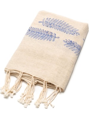 Melinka Co. El Dokuma Keten Flora Peştemal - 80 x 175  cm , Taş Baskı
