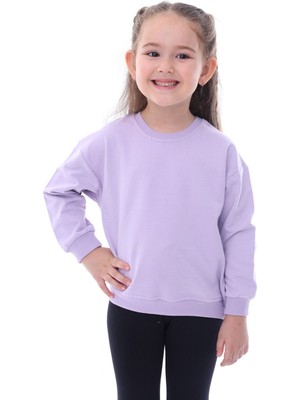 Zuzunga Basic Düz Renk Lila Fırçalı Yumuşak  Pamuk Sweatshirt