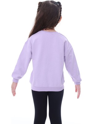 Zuzunga Basic Düz Renk Lila Fırçalı Yumuşak  Pamuk Sweatshirt