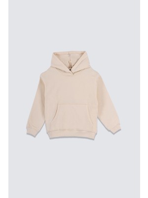 Zuzunga Ekru Kapüşonlu Kanguru Cep Detaylı Çocuk Sweatshirt Uzun Kol 3-10 Yaş