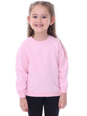 Zuzunga Basic Düz Renk Pembe Fırçalı Yumuşak  Pamuk Sweatshirt