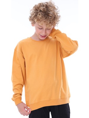 Zuzunga Oversize Unisex Basic Düz Turuncu Renk  Pamuk Sweatshirt (2-11 Yaş)