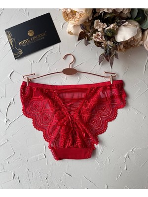 Intive Lingerie Intive Kadın Kırmızı Arkası Dantelli ve Bağlamalı Cut-Out Tül  Külot