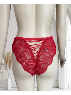 Intive Lingerie Intive Kadın Kırmızı Arkası Dantelli ve Bağlamalı Cut-Out Tül  Külot