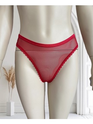 Intive Lingerie Intive Kadın Kırmızı Arkası Dantelli ve Bağlamalı Cut-Out Tül  Külot