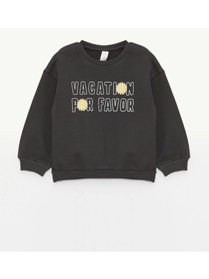 Ilensa-Int Swt Lcw Baby Haki Bisiklet Yaka Uzun Kollu Baskılı Kız Bebek Sweatshirt