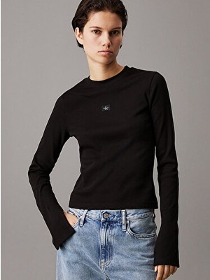 Calvin Klein Woven Label Rıb Ls Top