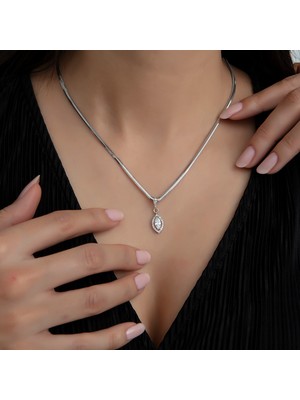 Usho Jewelry 925 Ayar Gümüş Pırlanta Modeli Italyan Zincir Mekik Kolye-Bileklik-Küpe Takım, Kadın Takım