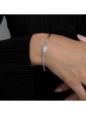 Usho Jewelry 925 Ayar Gümüş Pırlanta Modeli Italyan Zincir Mekik Kolye-Bileklik-Küpe Takım, Kadın Takım