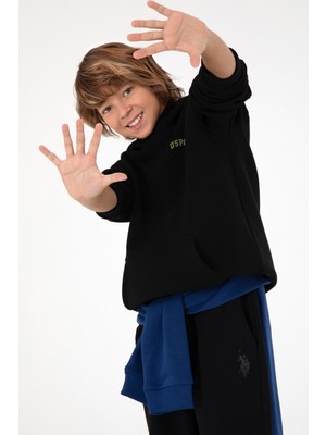 U.S. Polo Assn. Erkek Çocuk Siyah Basic Kapüşonlu Sweatshirt 50295161-VR046