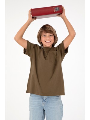 U.S. Polo Assn. Erkek Çocuk Haki Bisiklet Yaka Tiört 50295428-VR027
