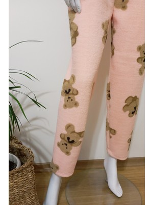 Kadın Ayıcık Desenli Yumuşacık Kışlık Peluş Pijama Altı