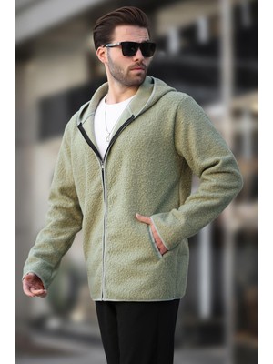 Yeşil Fermuarlı Peluş Erkek Hırka E7080