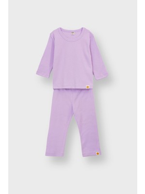 Zuzunga Basic Fitilli Interlok Kumaş %100 Pamuk 1-5 Yaş Lila Bebek Pijama Takımı