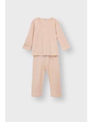 Zuzunga Basic Fitilli Interlok Kumaş %100 Pamuk 1-5 Yaş Ekru Bebek Pijama Takımı