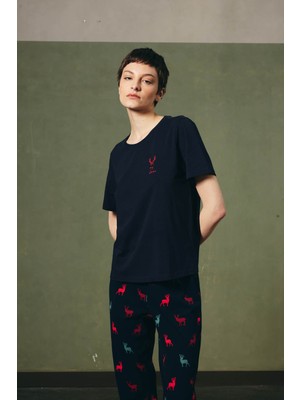 Kadın Pamuklu Kısa Kollu Pijama Üstü