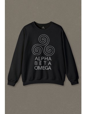 Siyah Sweatshirt Alpha Alfa Beta Omega Teen Wolf Unisex Baskılı Sweat