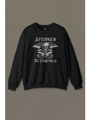 Siyah Unisex Sweatshirt Avenged Sevenfold 7AX Matt Shadows Metal Rock Baskılı Sweat