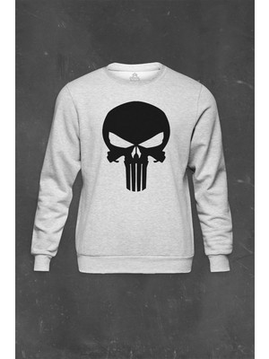 Gri Sweatshirt The Crazy Punisher Cezalandırıcı Frank Castle Baskılı Unisex Sweat