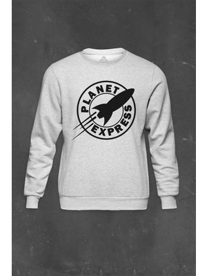 Gri Sweatshirt Planet Express Ship Baskılı Unisex Sweat