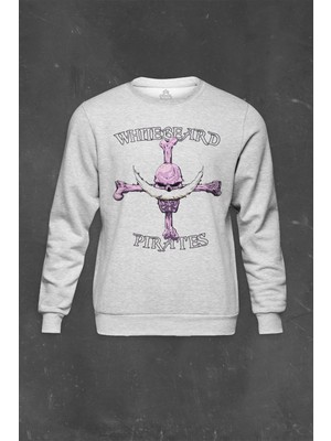 Gri Sweatshirt Anime Whitebeard Amiral Prates One Piece Luffy Baskılı Unisex Sweat