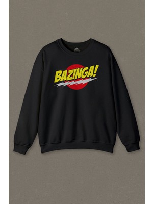 Siyah Unisex Sweatshirt Bazinga Şaka The Big Bang Theory Sheldon Funny Baskılı Sweat