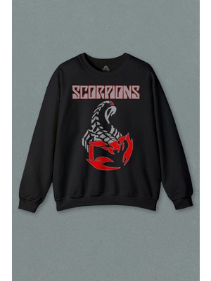 Unisex Siyah Sweatshirt Scorpions Music Gitar Guitar Rock Baskılı Sweat
