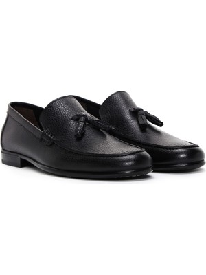 Derimod Erkek Siyah Püsküllü Deri Casual Loafer