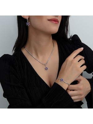 Usho Jewelry 925 Ayar Gümüş Taşlı Lotus Küpe