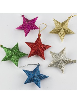 6'lı Simli Yıldız Figürlü Yılbaşı Ağaç Süsü