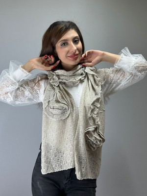 Triko Örgü Kabartma Çiçekli Kadın Fular Şal 180X30 cm