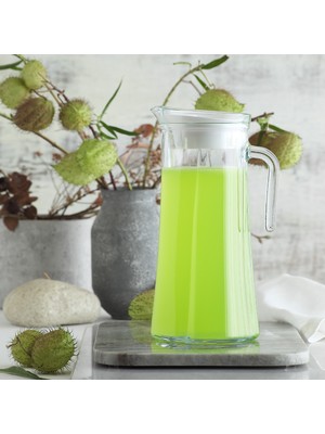 Lav Truva Cam Sürahi Tekli 1,4 L Kulplu Beyaz Plastik Kapaklı