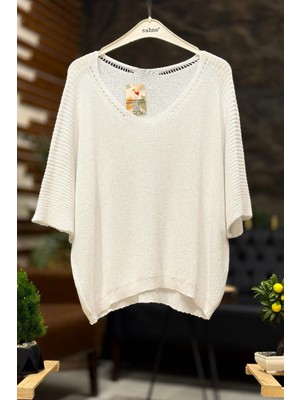 V Yaka Selanik Örgü Merserize Salaş Oversize Bluz