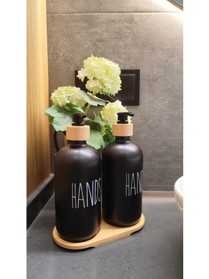 Spil  Marka  2 Li Siyah - Siyah Mutfak & Banyo Sıvı Sabunluk Seti 500ML 500ML Bambu Standlı.