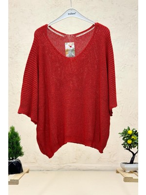 V Yaka Selanik Örgü Merserize Salaş Oversize Bluz