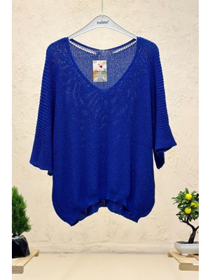 V Yaka Selanik Örgü Merserize Salaş Oversize Bluz