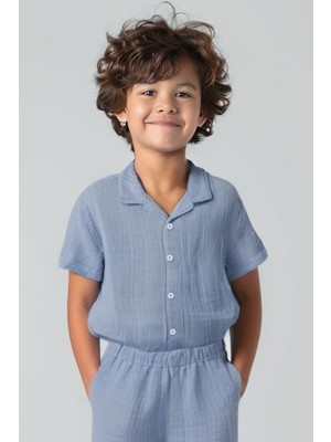 Minojoy Nate Koyu Gri Muslin Erkek Çocuk Gömlek