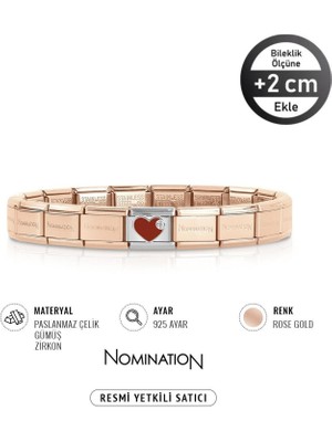 Nomination Italy Composable 925 Ayar Gümüş Zirkon Taşlı Kırmızı Kalp ve Çelik Bileklik Rose