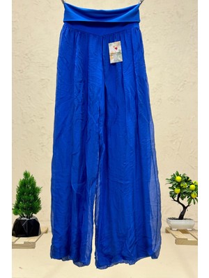 Bel Penye Korsajlı Bol Paça Ipek Ithal Pantolon