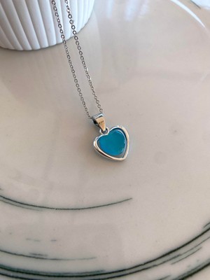 Modadiro Aqua Blue Heart Kolye Silver