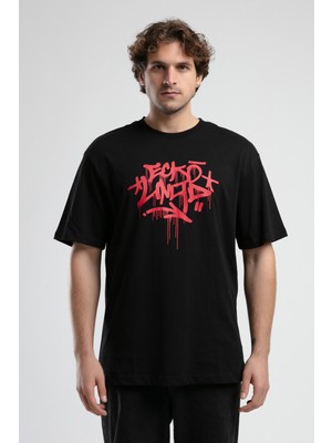 ECKO UNLTD Oculus Siyah Bisiklet Yaka Baskılı Oversize Erkek Tshirt