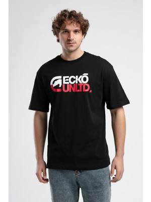 ECKO UNLTD Monsey Siyah Bisiklet Yaka Baskılı Oversize Erkek Tshirt