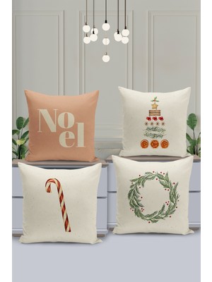 Filamente 4'lü Kırlent Kılıf Seti Yılbaşı Christmas Deseni Çift Taraflı Dijital Baskılı