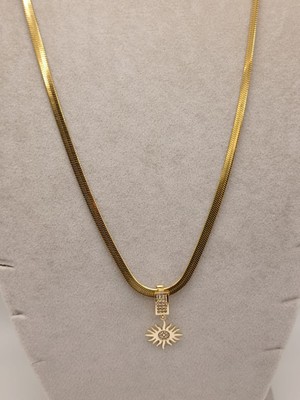 Tılsım Accesories Çelik Kolye+ Zirkon Charm Gold