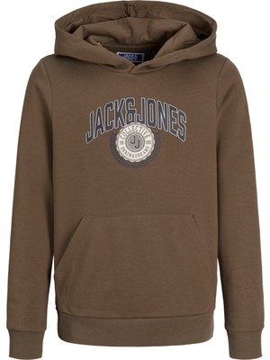 Jack & Jones Çocuk Logo Baskili Kapüsonlu Sweatshirt - Kam