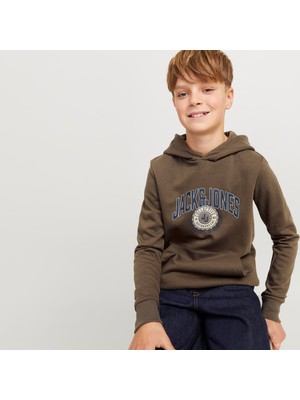 Jack & Jones Çocuk Logo Baskili Kapüsonlu Sweatshirt - Kam