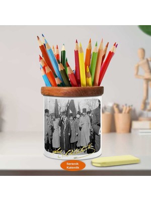 Asilmeydan Kalpaklı Gazi Mustafa Kemal Atatürk Ahşap Seramik Kalemlik-744