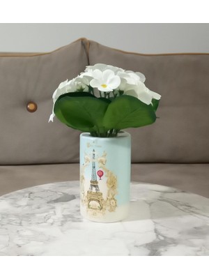 Store Dahil,vazo Dahil,vazoda Çiçek,beyaz Yapay Çiçek,vazo Dekoratif Romantik Yeşil Model 7 x 7 x 16 cm