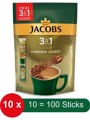 Jacobs 3 Ü 1 Arada Gold Yumuşak Lezzet Hazır Kahve – 10 Lu Paket x 10 Adet